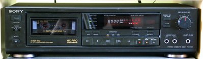A typical consumer hi-fi cassette deck from late 1980s, features full electronic transport, separate playback and record heads, Dolby B, C and HXPro noise reduction