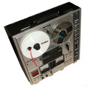 A Sony TC-630 reel-to-reel recorder, once a common household object.Note the distinctive Scotch tape spool at left.