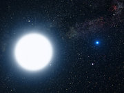 An artist impresion of Sirius A and Sirius B, A â€“ bigger, B â€“ smaller white dwarf (Credit:NASA)