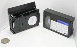 Bottom and top view of VHS-C compact video cassette